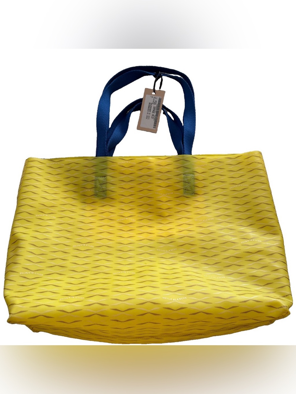 NWT VOILE BLANCHE LE POOL GRANDE Yellow Logo Tote and Accessory with Blue Straps - Picture 3 of 12
